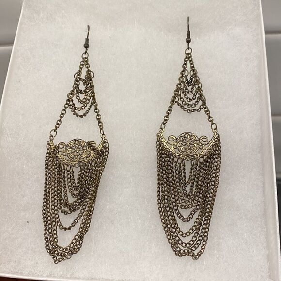 2 Pairs Brass Boho Hanging Earrings - Picture 2 of 2
